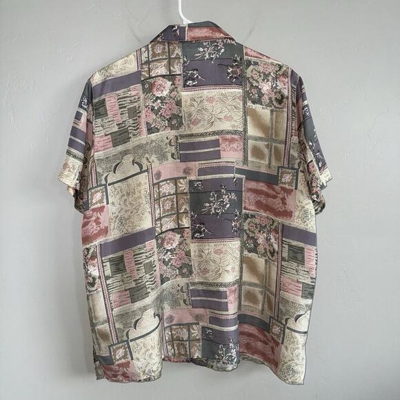 Vintage Stunt Petite 100% Silk Woman Blouse PL Pink Purple Floral Short Sleeve - Picture 2 of 7